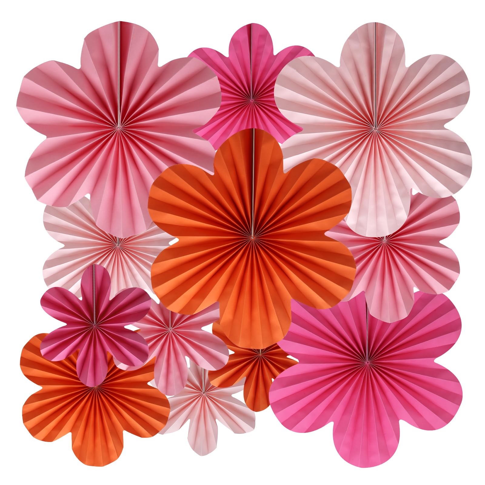 BestoFun 12 PCS Paper Flowers Fans Pink and Orange Party Decorations Paper Flowers Decorations for Wall Girl Groovy Birthday Baby Shower Wedding Bachelorette Room Hanging Dcor