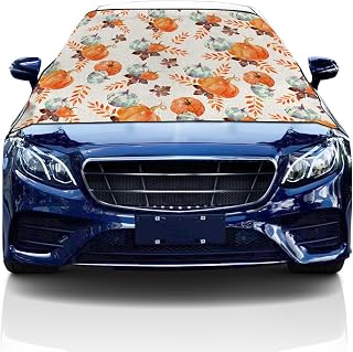 Windshield Cover for Ice and Snow, Car Windshield Snow Cover, Waterproof Snow Protector Covers with Side Mirrors Cover,Burlap Thanksgiving Pumpkin Plant Texture Car Window Covers for Vans Suvs 69"x42"