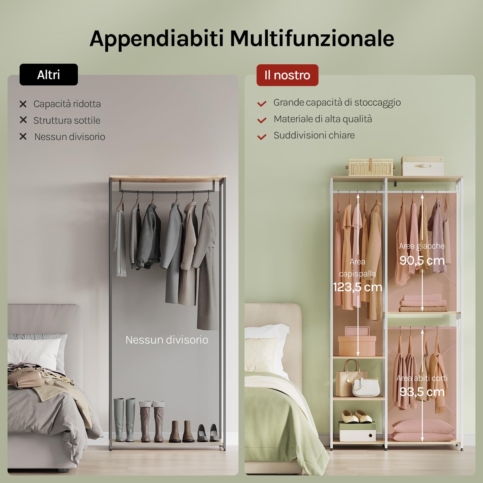 WOLTU Porta Abiti in MDF e Acciaio, Appendiabiti con Scaffali, Attaccapanni Moderno, Guardaroba Armadio Bianco 90x40x204,5 cm