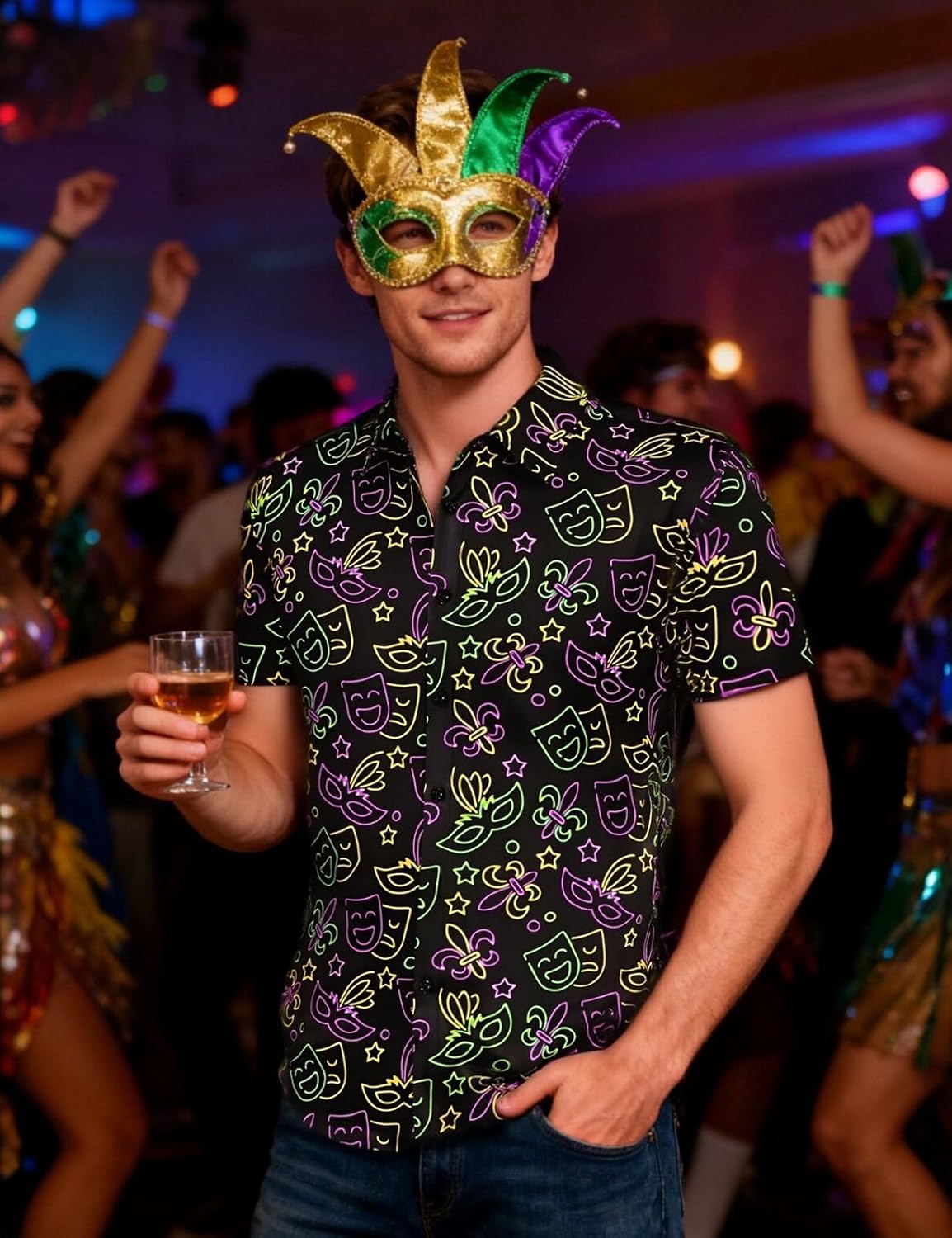 Men's Novelty Holiday Button Down Short Sleeve Shirts - Image 5