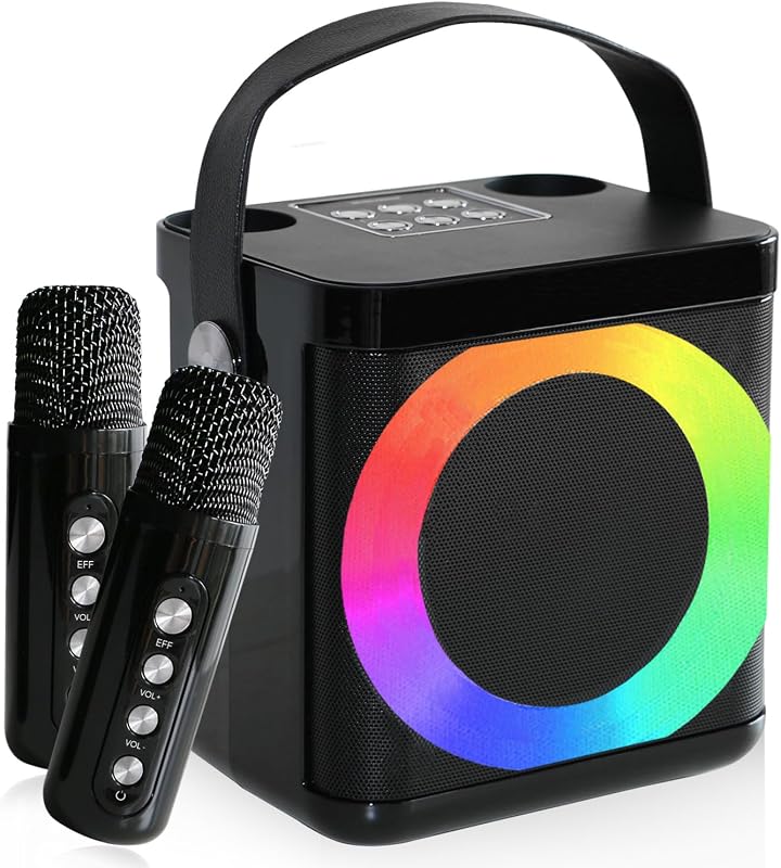 MUMUWIND Bluetooth karaoke gép 2 mikrofonnal LED fényekkel, karaoke box gyerekeknek és felnőtteknek, partira, bulikhoz