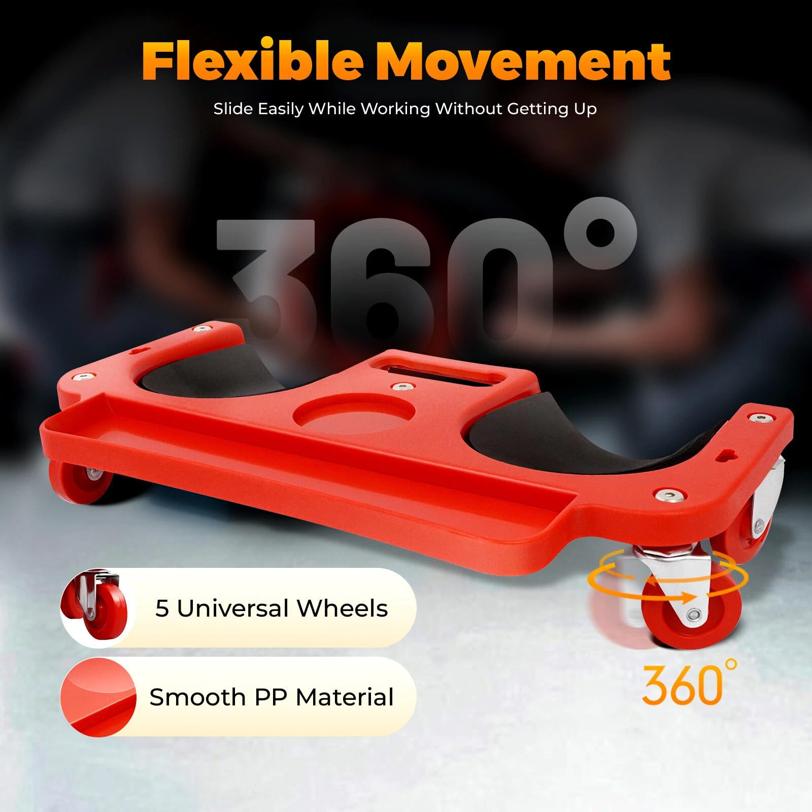 Rodilleras con 5 ruedas universales flexibles, material de polipropileno y esponja, capacidad de carga de 100 kg, cojín ergonómico para rodillas, fácil de transportar, ideal para construcción