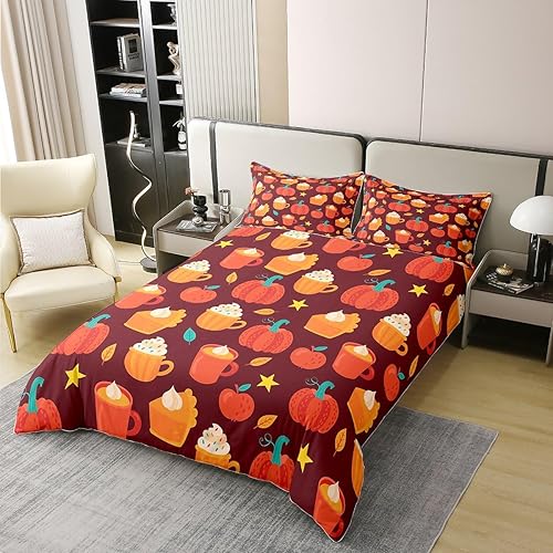 Miniatura 2 de jejeloiu Funda de edredón de Halloween, con temática de Acción de Gracias de calabaza, para niños, niñas, adolescentes, juego de ropa de cama rojo y