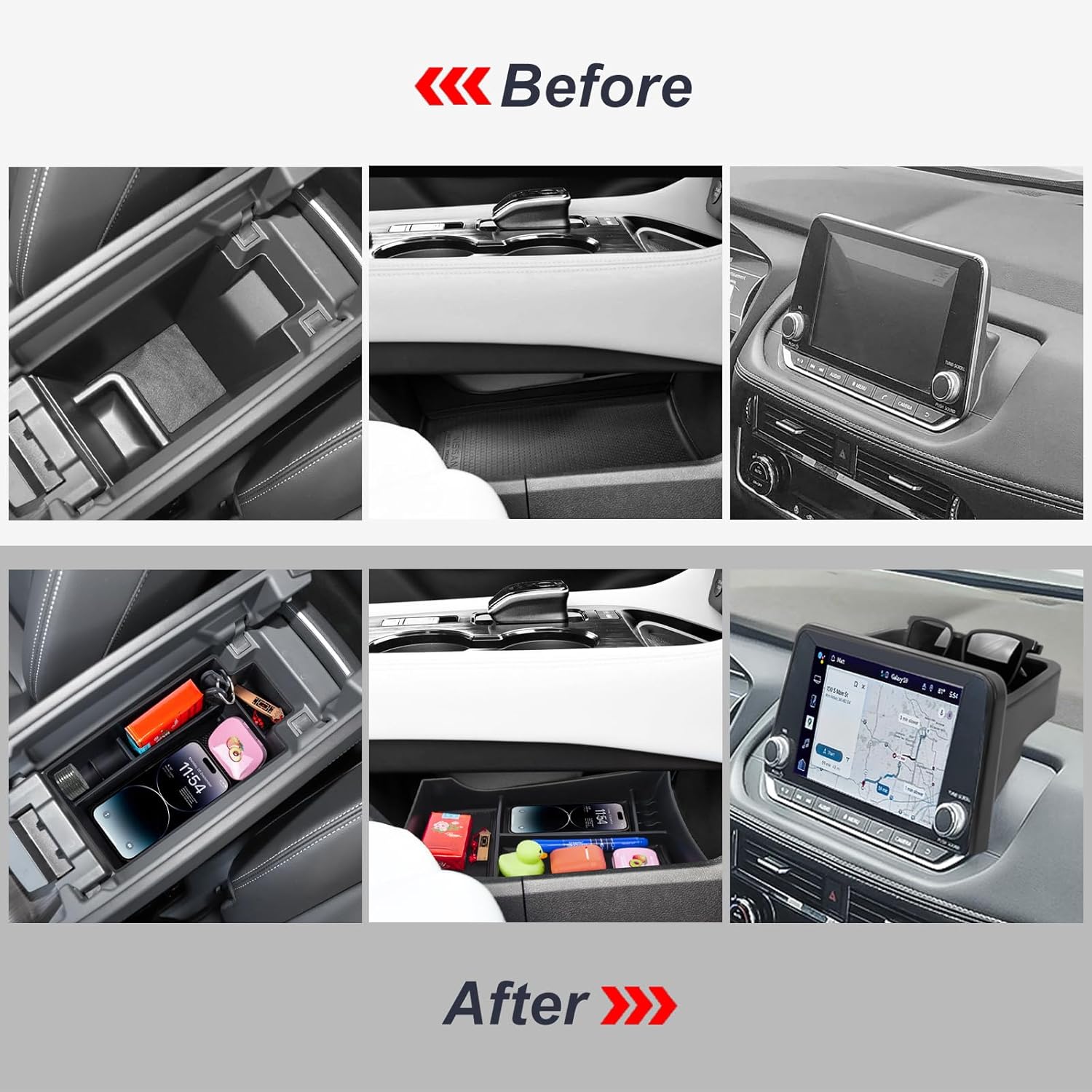 3PCS Center Console Organizer Compatible with 2021-2025 2026 Nissan Rogue S/SV/Rock Creek Dashboard Tray Armrest Storage Box Lower Center Console Interior Accessories(Only Fit 8-Inch Screen)