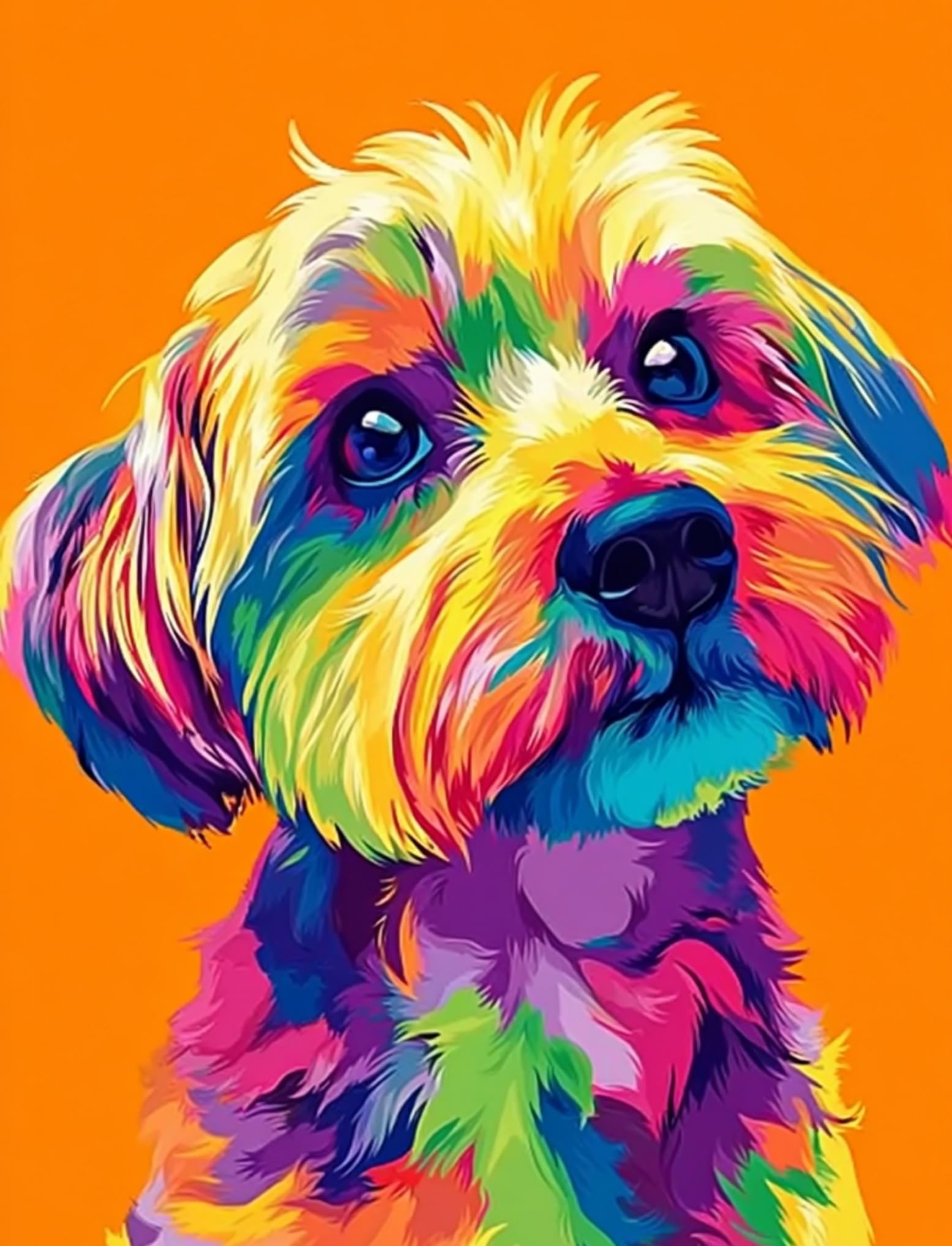 WANGWANGMIAO Paint by Numbers Kits 40x50 cm Rainbow DogCanvas DIY Acrylic Painting for Adults with Paints Brushes and Card Sized Magnifier，with Frame