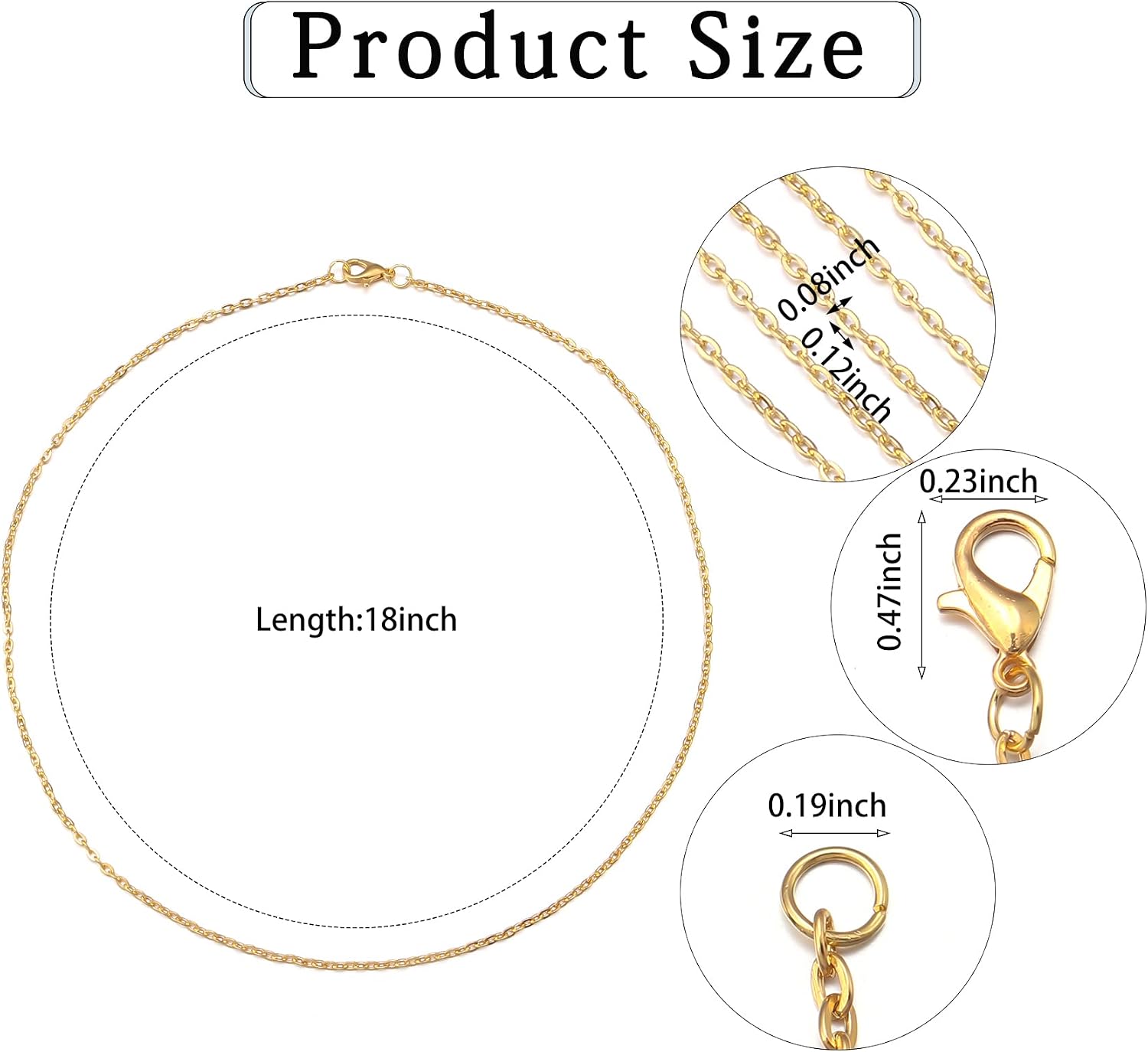 Forise 24pcs Necklace Chains Bulk 2mm Gold Plated Alloy Cable Links Chains for DIY Jewelry Making 18 Inches