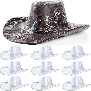 Funtery 10 Pieces XXL Cowboy Hat Cover Cowboy Hat Rain Covers Plastic Hat Covers Cowboy Hat Protectors Keep from Rain Snow Dust