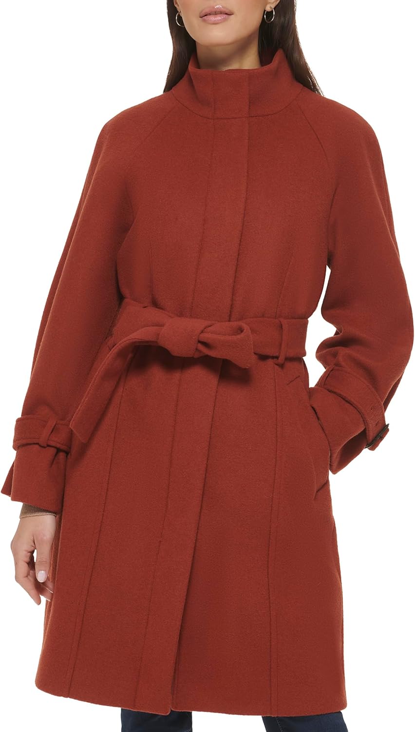Cole Haan Women's Belted Raglan Melton Wool Coat - Image 5