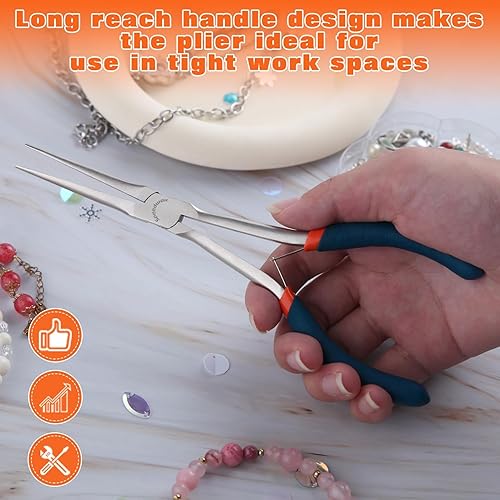 Miniatura 5 de SPEEDWOX Alicates de punta de aguja larga de 7 pulgadas de largo, mini alicates finos de alambre de precisión, asas largas antideslizantes,