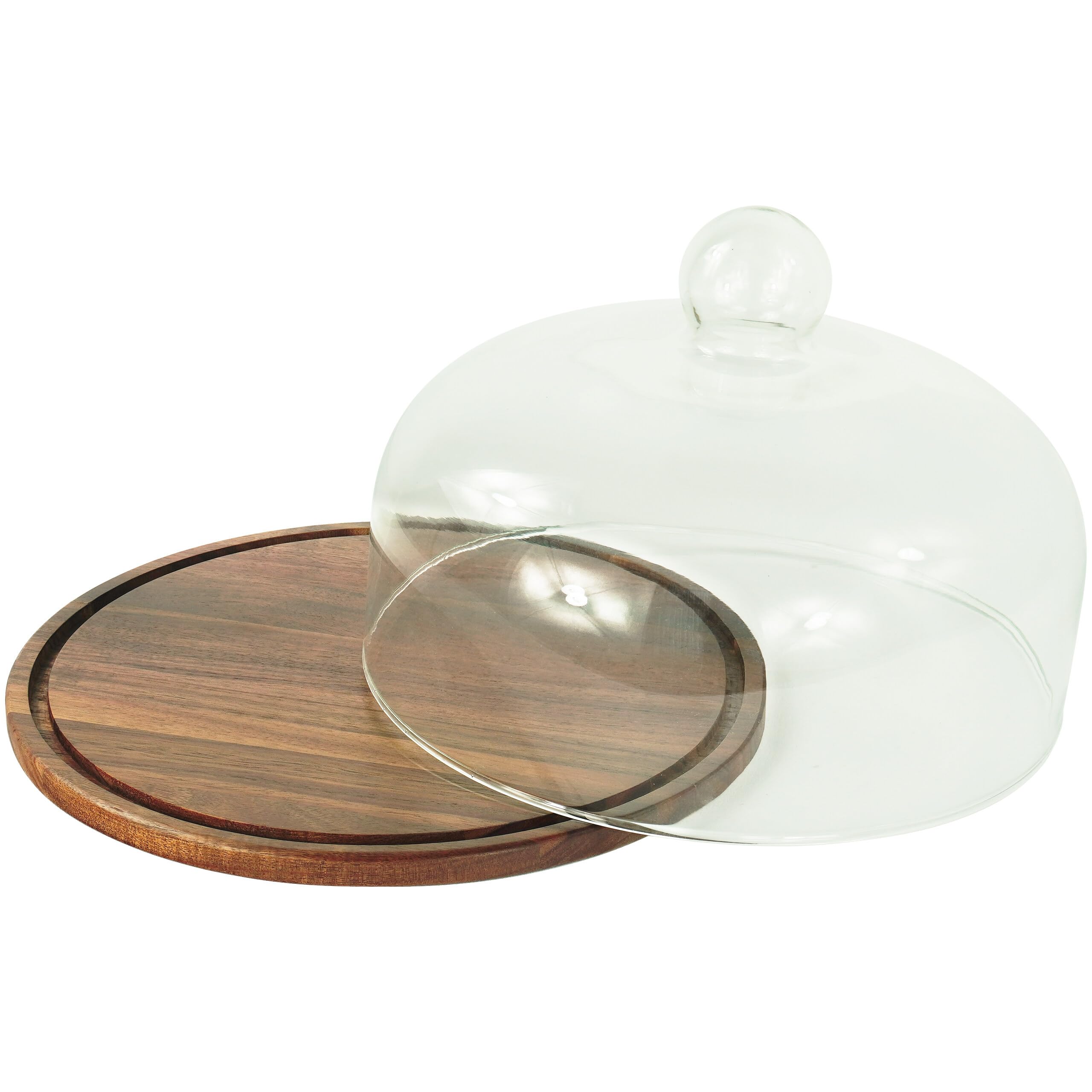 Relaxdays Tarta con Tapa de Cristal y Bandeja para Pasteles, Campana para quesos de Madera, 16 x 28 cm, Natural