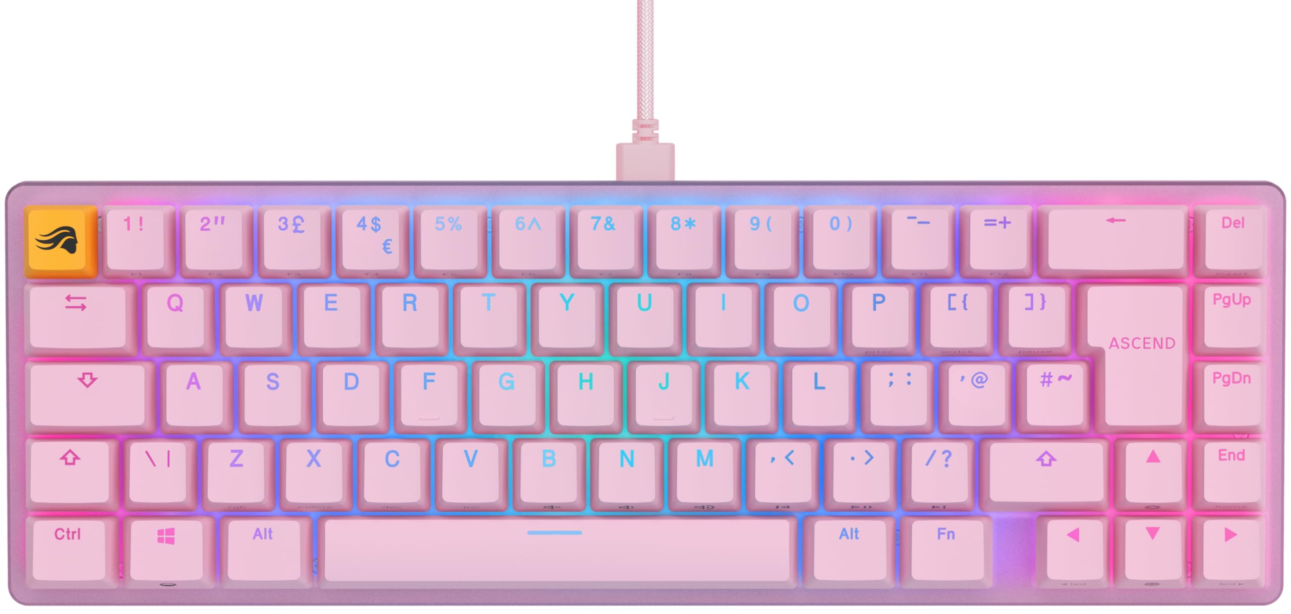 GLORIOUS Gaming GMMK 2 Compact (65%) - tastiera gaming mecc., TKL compatta 65%, alluminio, personalizzab., tasti doppia iniezione, Fox Switches, RGB per ogni tasto, layout QWERTY inglese - Rosa