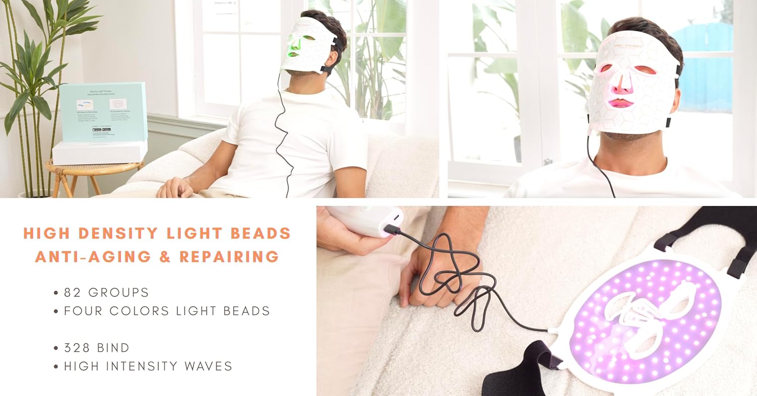 Anti-Aging Face Mask, Therapy Face Mask with 8-Color Light, Mask for Face with Eye Massager Set, Skin Radiance & Smooth Fine Lines, Spa-Quality Beauty Gift for Women & Men