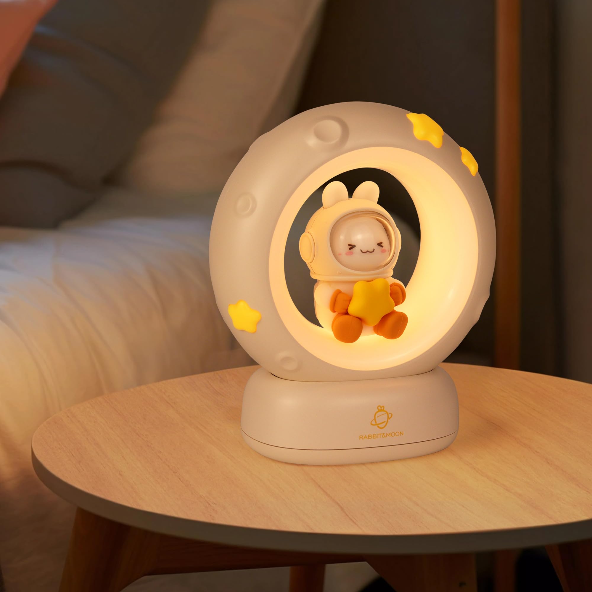 Annmore LED Nachtlicht für Kinder, USB-aufladbar, 3 Helligkeitsstufen, Touch-Steuerung, Niedliches Design, Warmweißes Licht (Süßes Kaninchen)