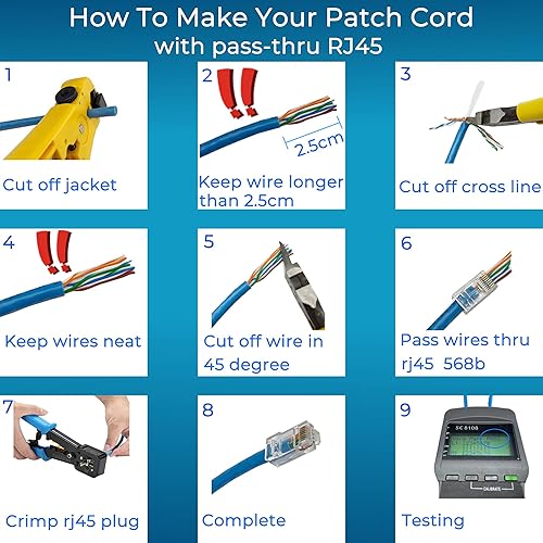 Miniatura 4 de Rapink Paquete de 100 conectores RJ45 Cat6 RJ45, enchufe UTP Ethernet RJ45 premium, extremos RJ45 dorados para cable de red sólido y trenzado Cat6