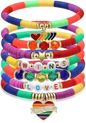 Pride Bracelets for Women Men LGBT Support Rainbow Clay Bead Bracelet Gay Bracelets for Pride Day Month Parades Decorations Party Supplies