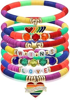 Pride Bracelets for Women Men LGBT Support Rainbow Clay Bead Bracelet Gay Bracelets for Pride Day Month Parades Decorations Party Supplies