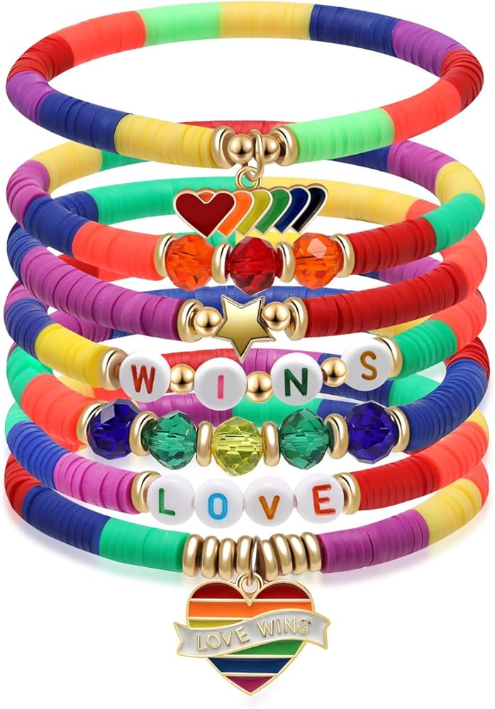 Amazon.com: Smilelife LGBT Pride Bracelets Rainbow Clay Bead