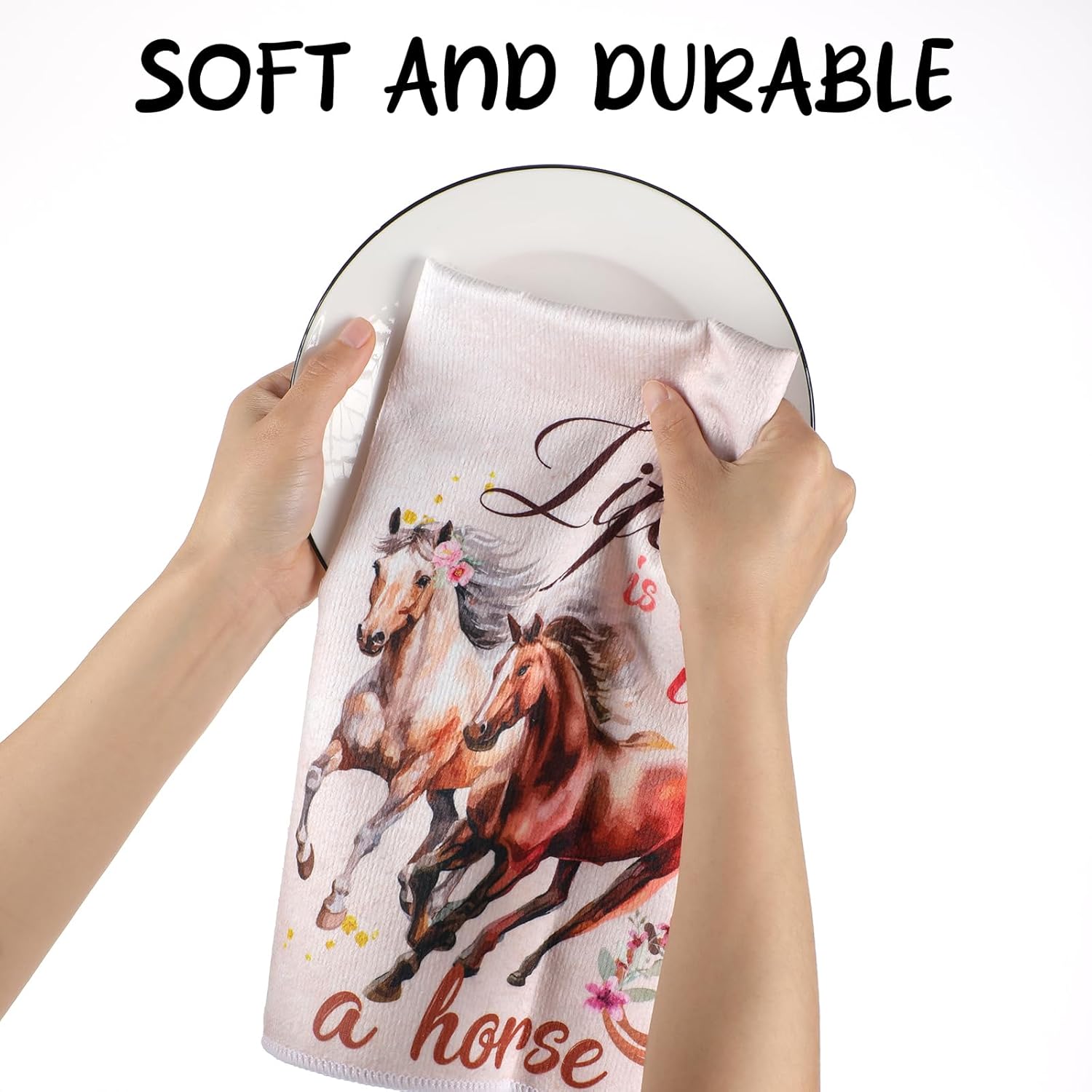Horse Kitchen Dish Towels - Set of 6 Funny Farmhouse Floral Tea Towels Gifts for Horse Lovers Western Hand Towel Decorative for Home Bathroom Cleaning Drying Housewarming Cooking Decor - Image 4