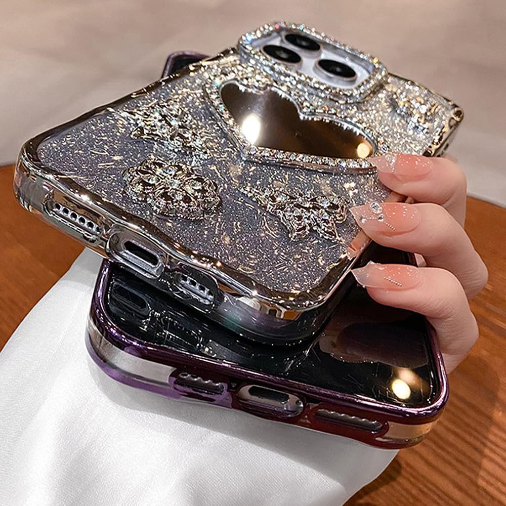 Designed for iPhone Case,Luxury Electroplated Glitter Bling Mirror Spark Sparkly Shockproof Protective Cover Phone Case (iPhone 16 Pro Max,Gold) - Image 4