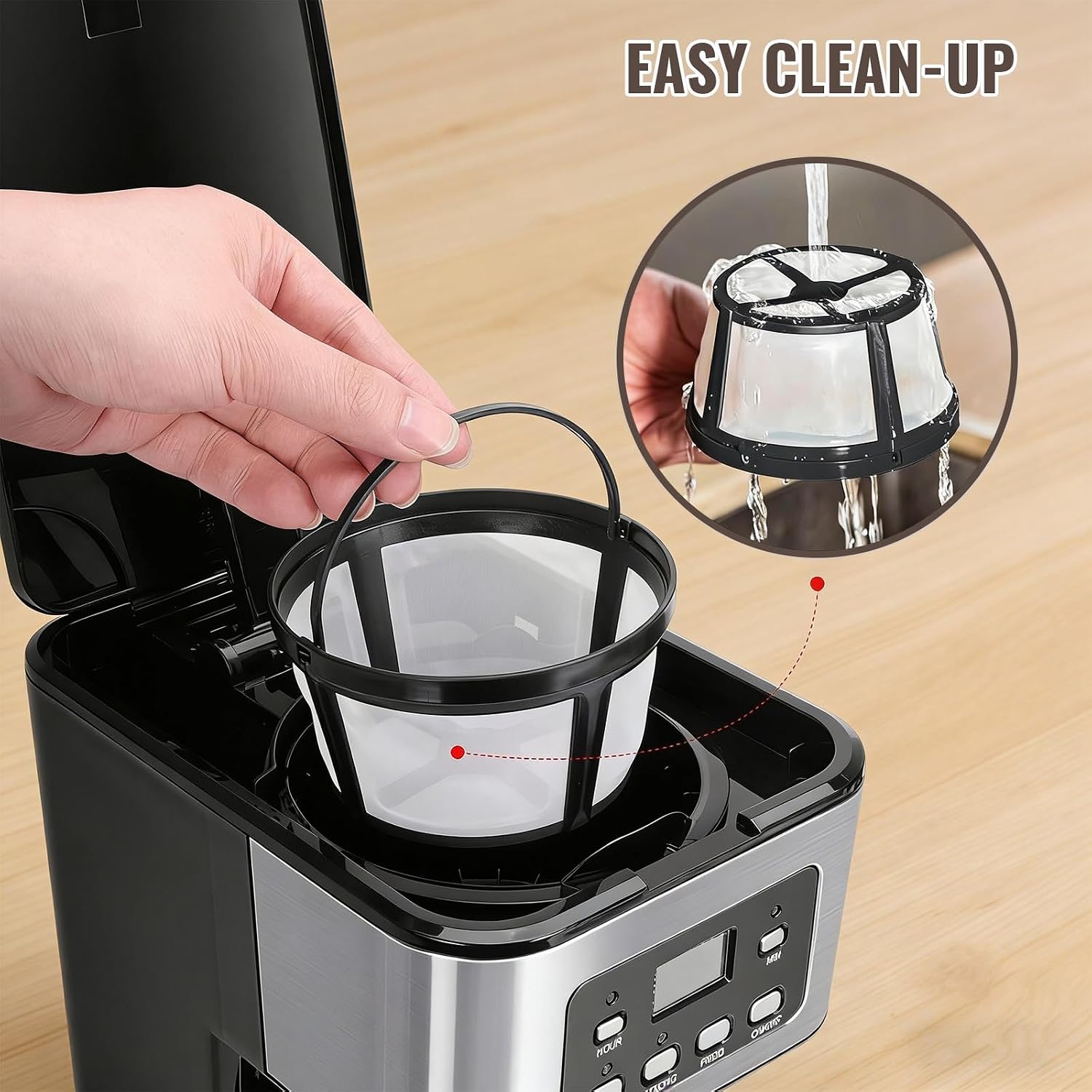 12-Cup PROGRAMMABLE Coffee Maker, REGULAR & STRONG Brew Drip Machine with Glass Carafe, 24H Timer, PAUSE & SERVE, AUTO SHUT-OFF, Water Window, Black & Stainless Steel