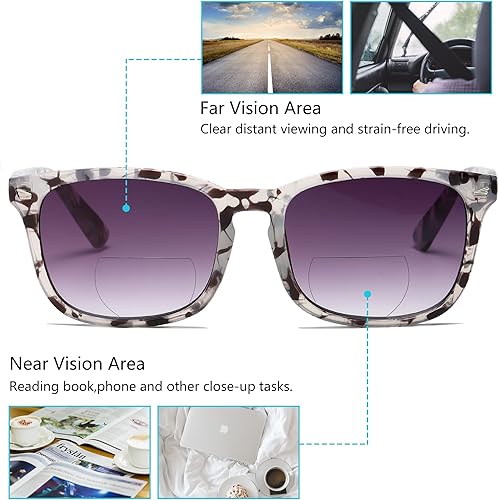 Miniatura 5 de Gafas de sol bifocales para mujer, gafas de sol clásicas retro de lectura, paquete de 3 lentes de sol UV400 con resorte de metal +2.5