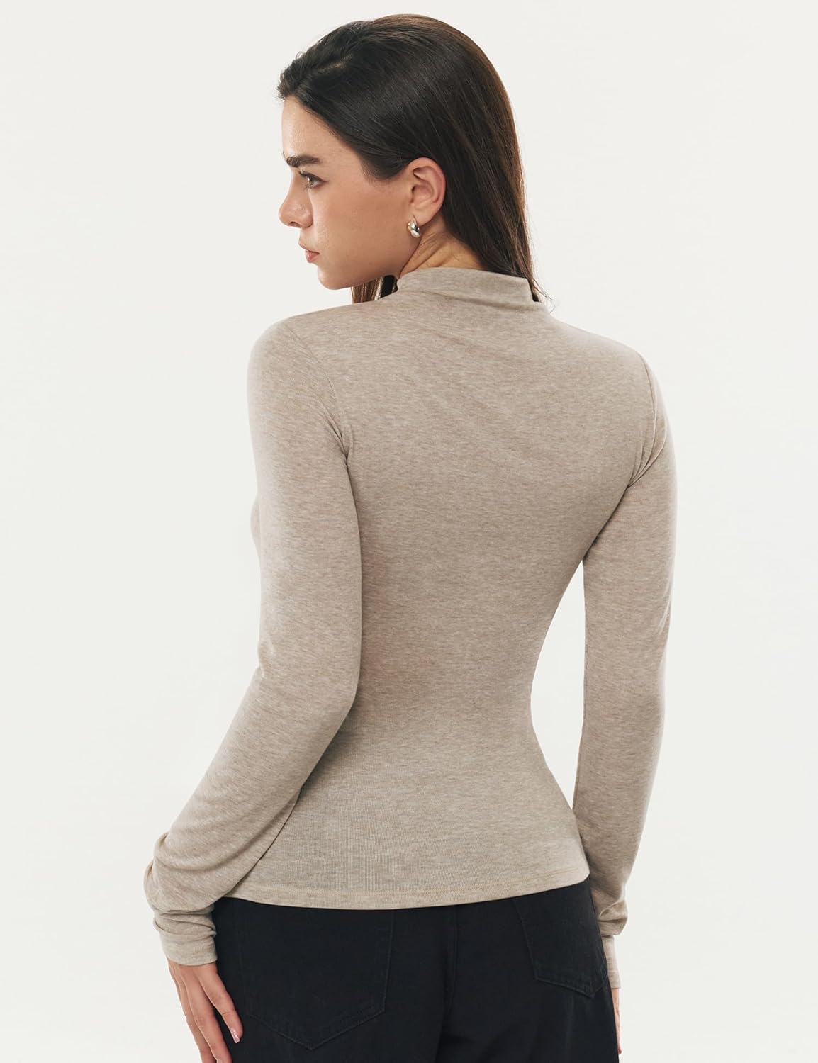 Women's Mock Turtle Neck Long Sleeve Shirts Merino Wool Knit Tops Fitted Slim Fit Basic Tees Cozy Embrace Collection - Image 3