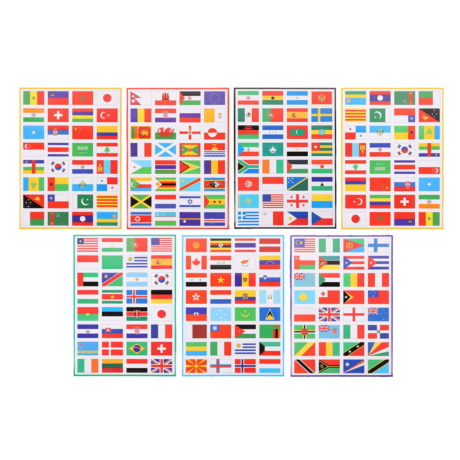POPETPOP 7 Sheets World Flag Stickers 196pcs – Waterproof PVC Decals for Football Fans, School Projects & Scrapbooks, Easy-Peel for Laptops, Notebooks, Travel Maps