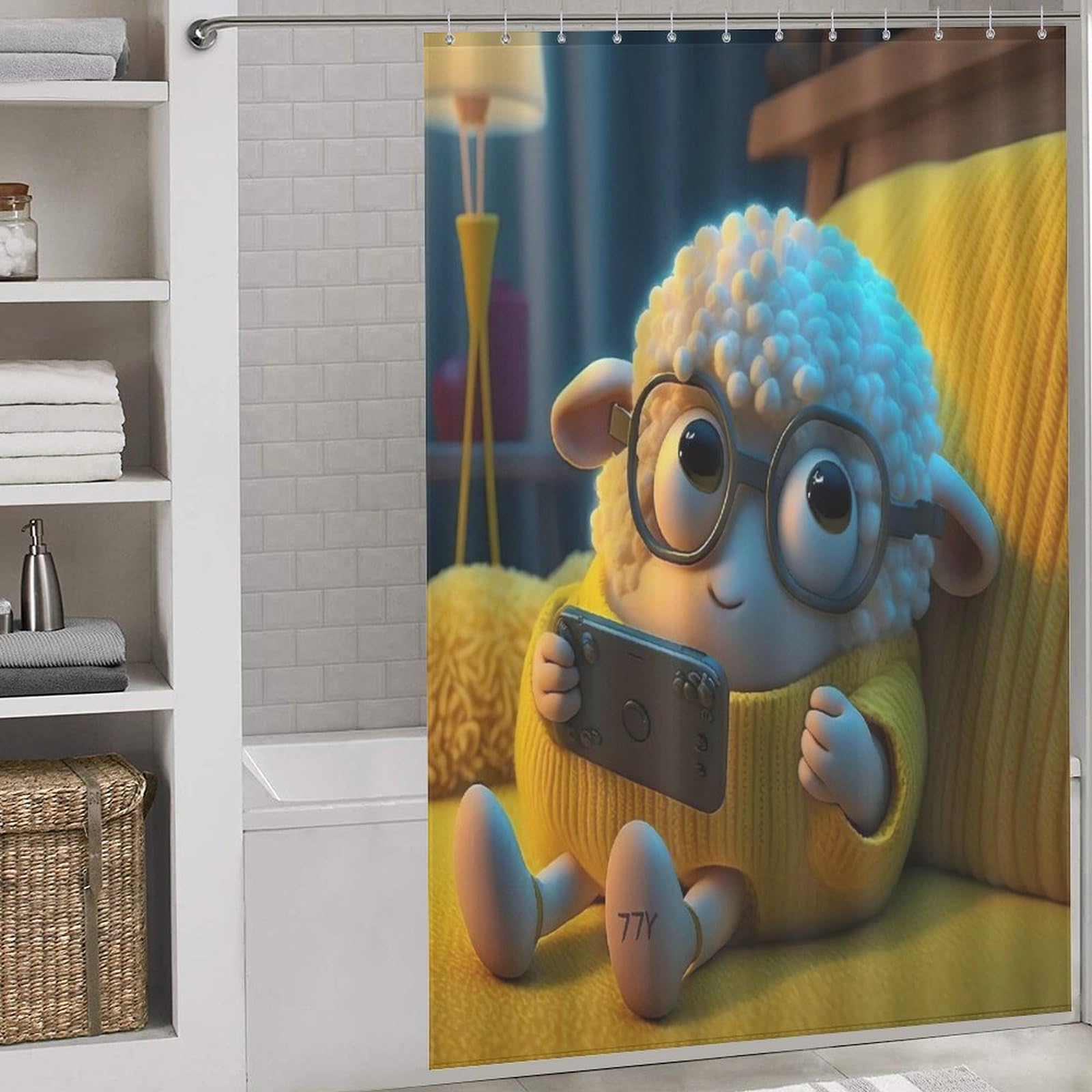 Rideau de douche mouton mignon pour baignoire d'angle et salle de bain familiale
