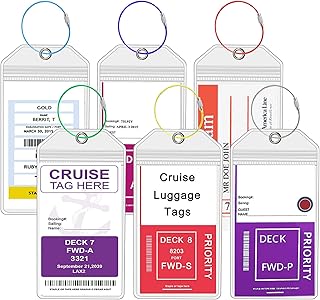 6 Pcs Cruise Luggage Tag Holder, Luggage Tag for Cruise Ship Essentials, Clear PVC Cruise Luggage Tags with Zip Seal & Steel Loops for Cruise Travel Suitcases Luggage (A)