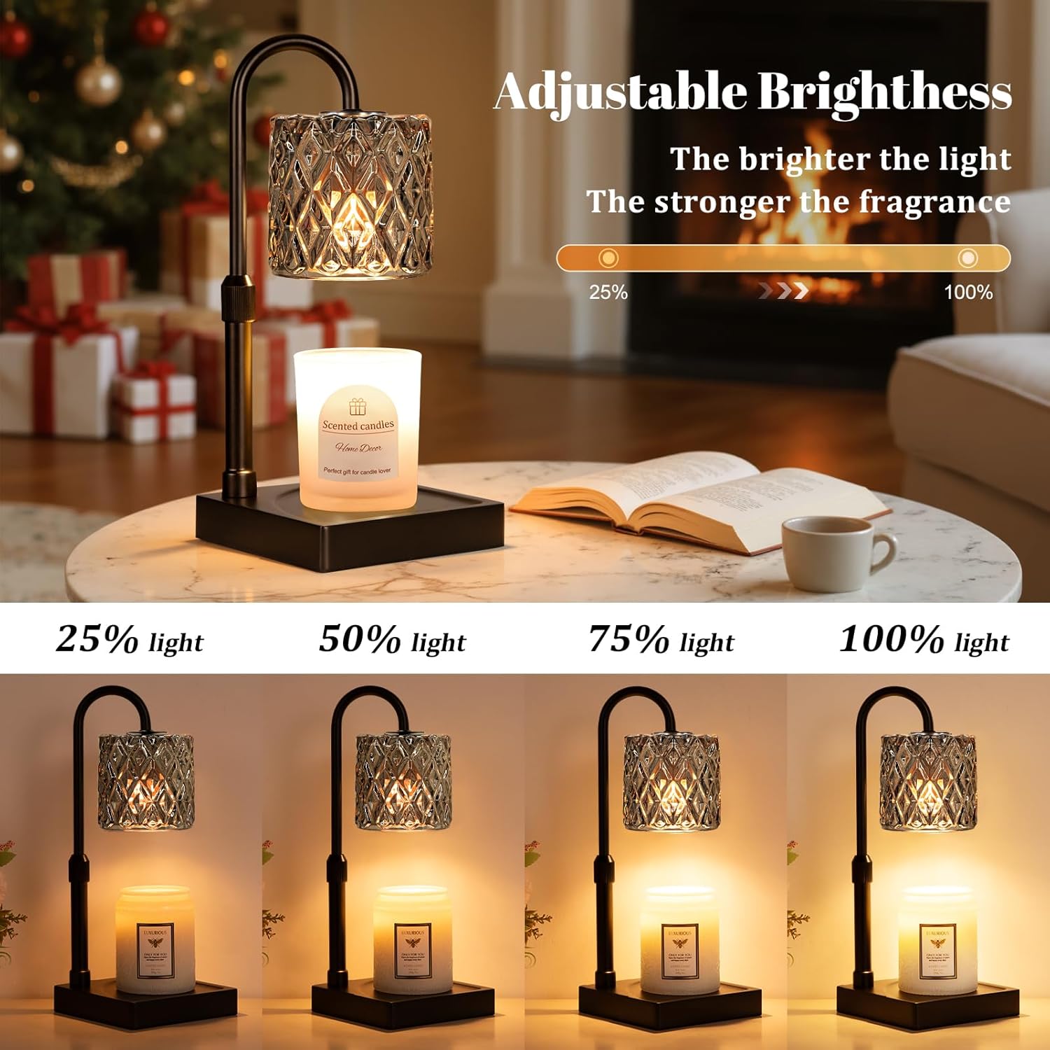 Hong-in Dark Grey Candle Warmer Lamp with Timer -Dimmable Adjustable Height Wax Melt Warmer for Jar Candles,Vintage Home Decor with Elegant Clear Glass,Birthday Gifts for Women, Mom, Friend, Sister - Image 2