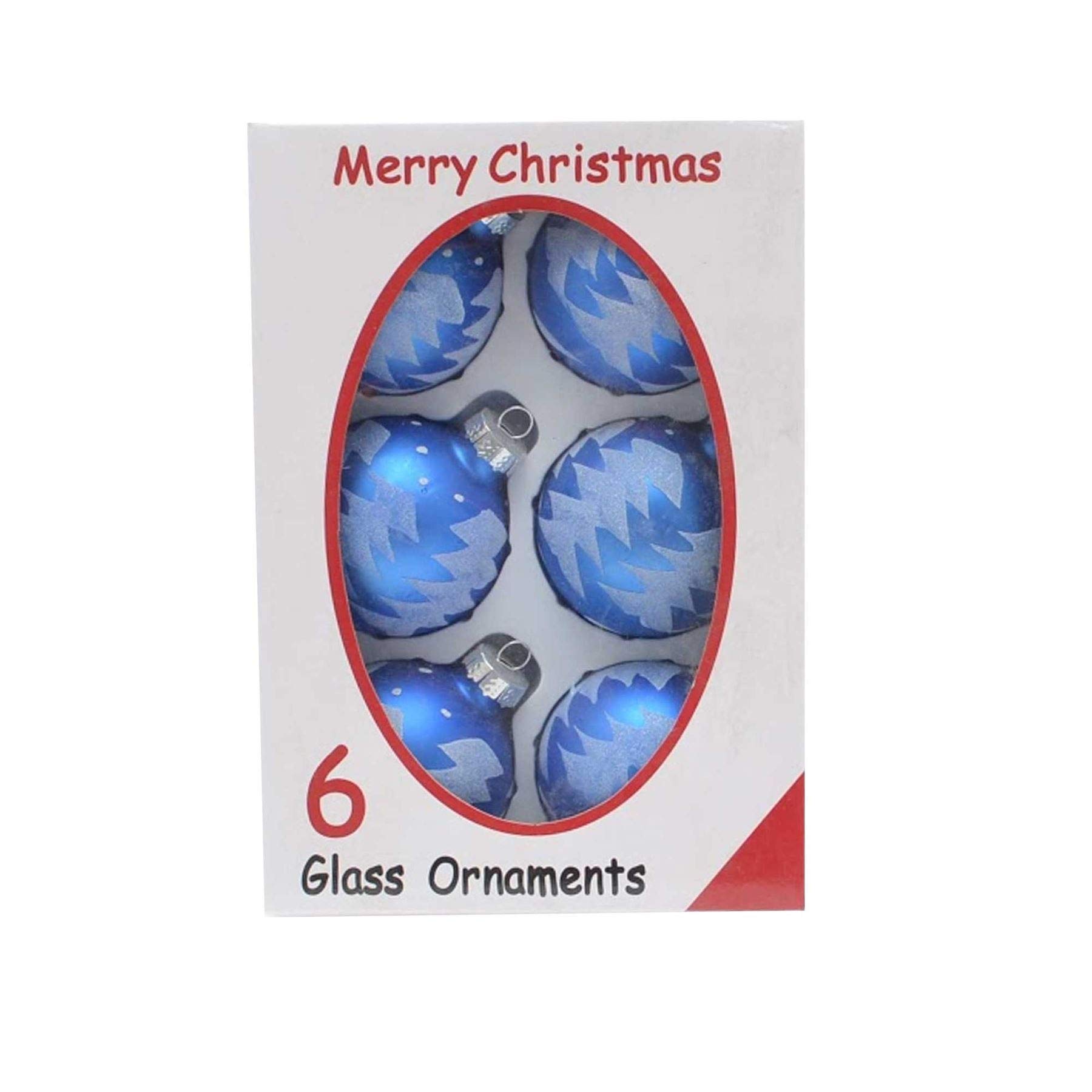 Shatchi 6pcs Blue Hand Painted Glass Christmas Tree Baubles Balls Hanging Ornaments Decorations Seasonal Home Décor Xmas - Image 2