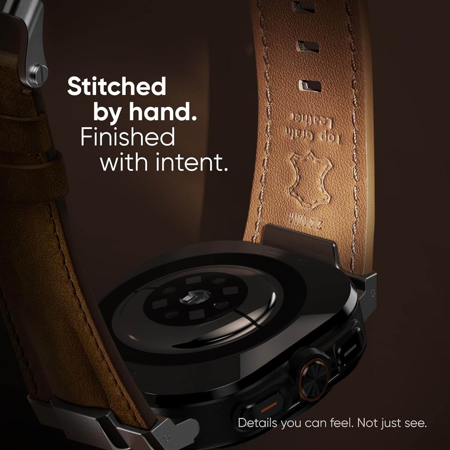 Suitisbest Genuine Leather Band Compatible with Samsung Galaxy Watch Ultra Bands 47mm for 2025 2024, No Gap Designer Rugged Strap with Metal Connectors for Men, Ideal Birthday Gift for Him