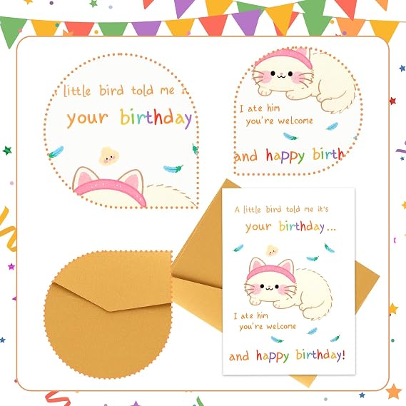 Funny White Cat Birthday Card, Cute Greeting Card for Cat Owner Cat Lover Cat Mom Cat Dad, Cute Cat Happy Birthday Card, A Little Bird Told Me It Is Your Birthday