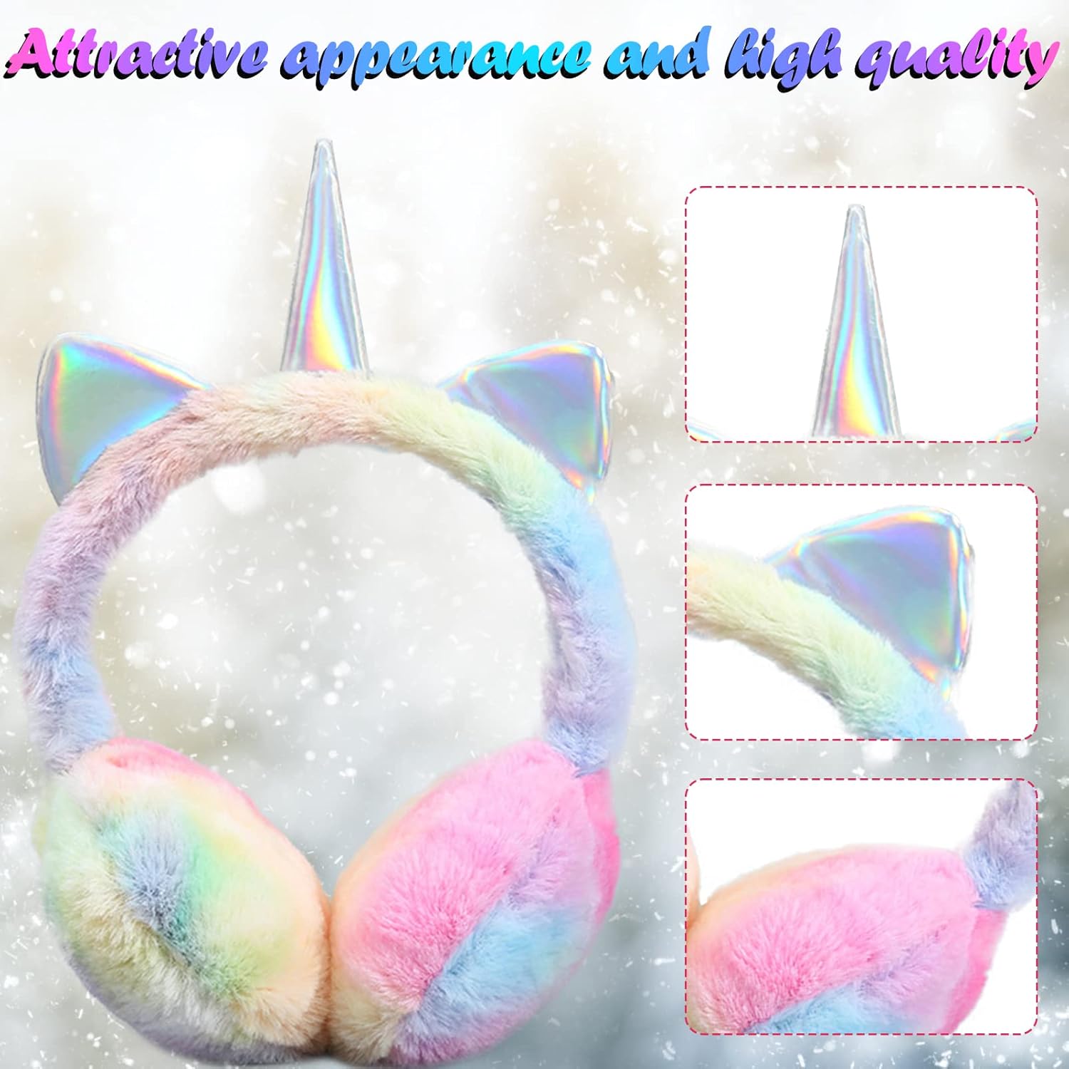 Rainbow Unicorn Earmuffs Warm Cute Winter Ear Warmers Portable Soft Plush Ear Muff for Women Kids Girls - Image 5