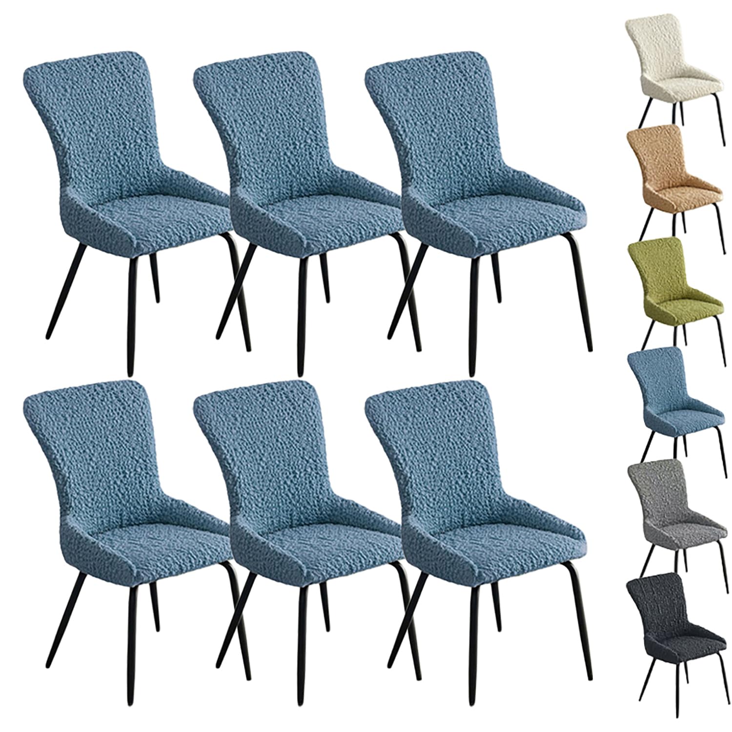 Housses de chaise extensible bleu à dossier incurvé salle à manger lot de 6