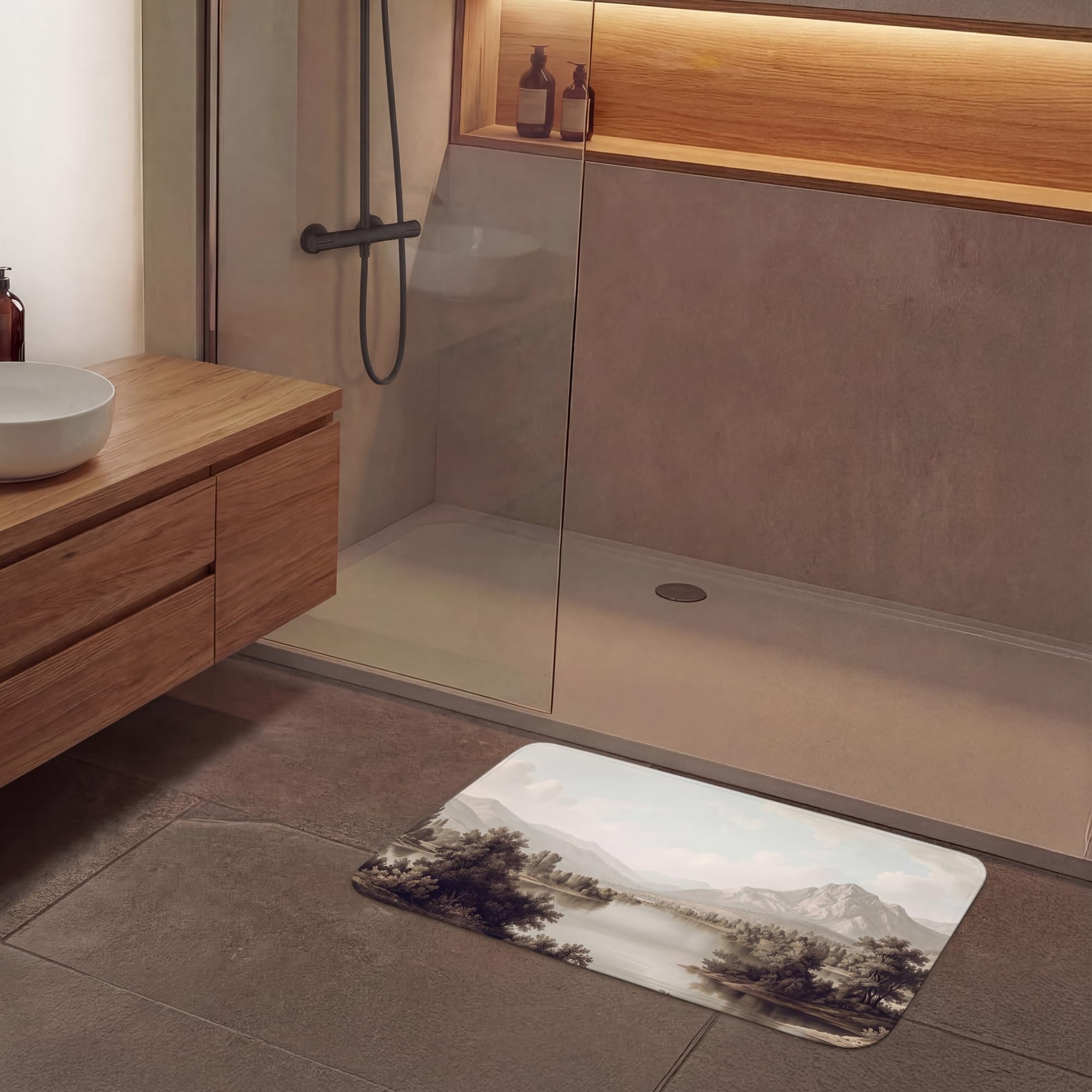 Alfombra Baño Rectangular 90x60 cm Decoracion Bathroom Mat Non Slip Shower Lavable Antideslizante Alfombrilla Tapete Banheiro Clásico - Paisaje - Sereno