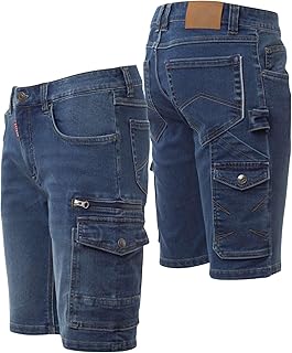 Jeans Shorts Stretch Herren - robuste Kurze Hose mit Stretch 8 Taschen Hammerschlaufe - Bequeme Arbeitskleidung Männer Jeansshort für Handwerk BAU Garten Heimwerken Sommer Hobby DIY
