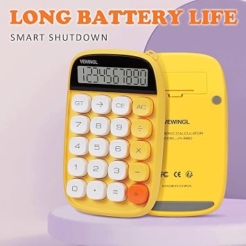 VEWINGL Calculator, Yellow Calculator Cute 10 Digit Large LCD Display and Buttons, Great Large LCD Display Calculator for Daily Life and Basic Office Work