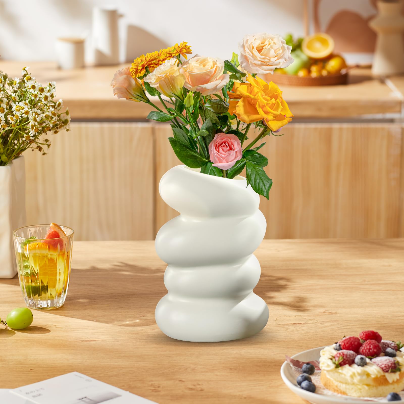 Vaso alto da giardino in plastica riciclabile 100% design moderno bianco altezza 110 cm