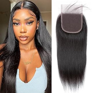 4x4 HD Lace Closure Straight Lace Closure Human Hair 10 Inch Brazilian Virgin Remy Hair Transparent Frontal Closure Pre-plucked Natural Black with Baby Hair