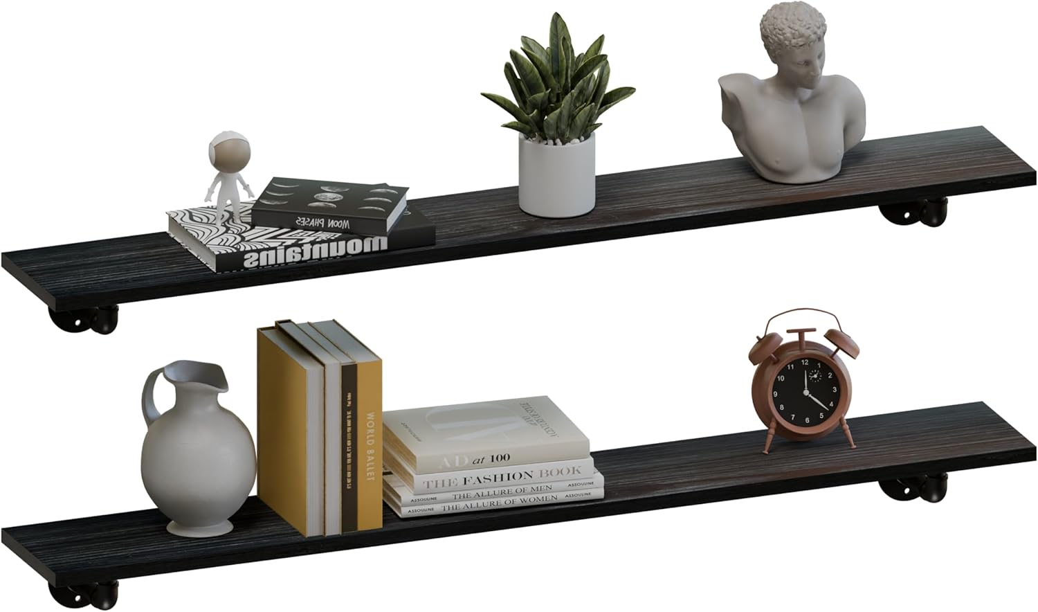 IEO Industrial Pipe Shelving Shelf,Wall Shelves Wood Shelf:Kitchen Shelves, 36 Inches Wood Long Floating Shelves for Wall Farmhouse Pipe Book Shelves Black for Decor and Bar Shelving
