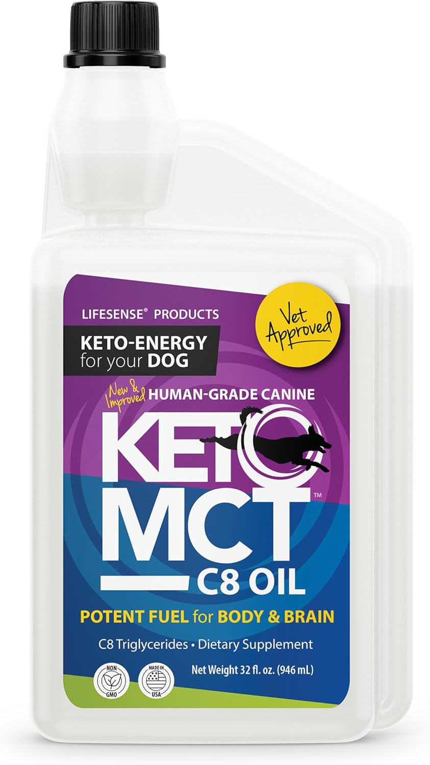 LifeSense C8 MCT Oil for Dogs | Sourced from Coconut Oil | Dog Optimal Fuel for The Brain and Body | Human Grade | Non-GMO| Keto-Friendly, Made in USA by PhD Nutrition, 32 oz
