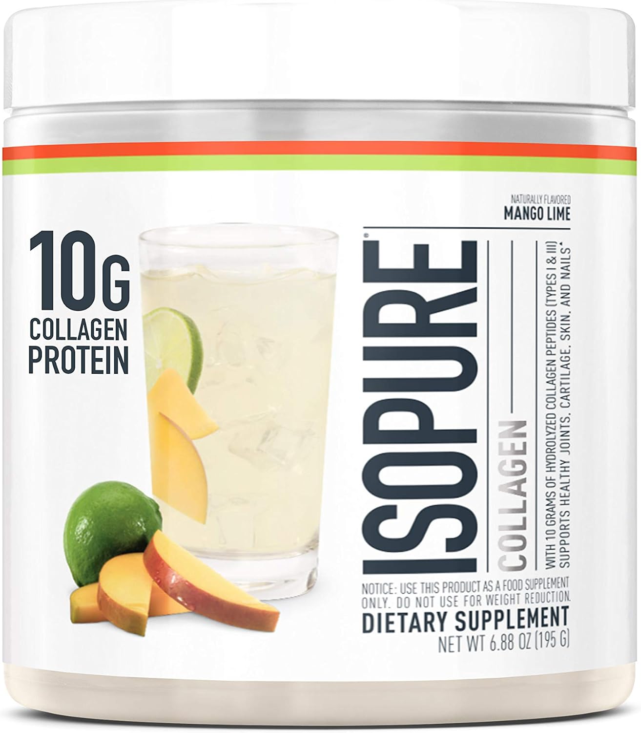 Isopure Multi Collagen Peptides Protein Powder, Vitamin C for Immune Support, Type 1, 2 & 3, Keto Friendly, for Recovery Support, Joints, Cartilage, Skin & Nails - Gluten No, Mango Lime, 15 Servings