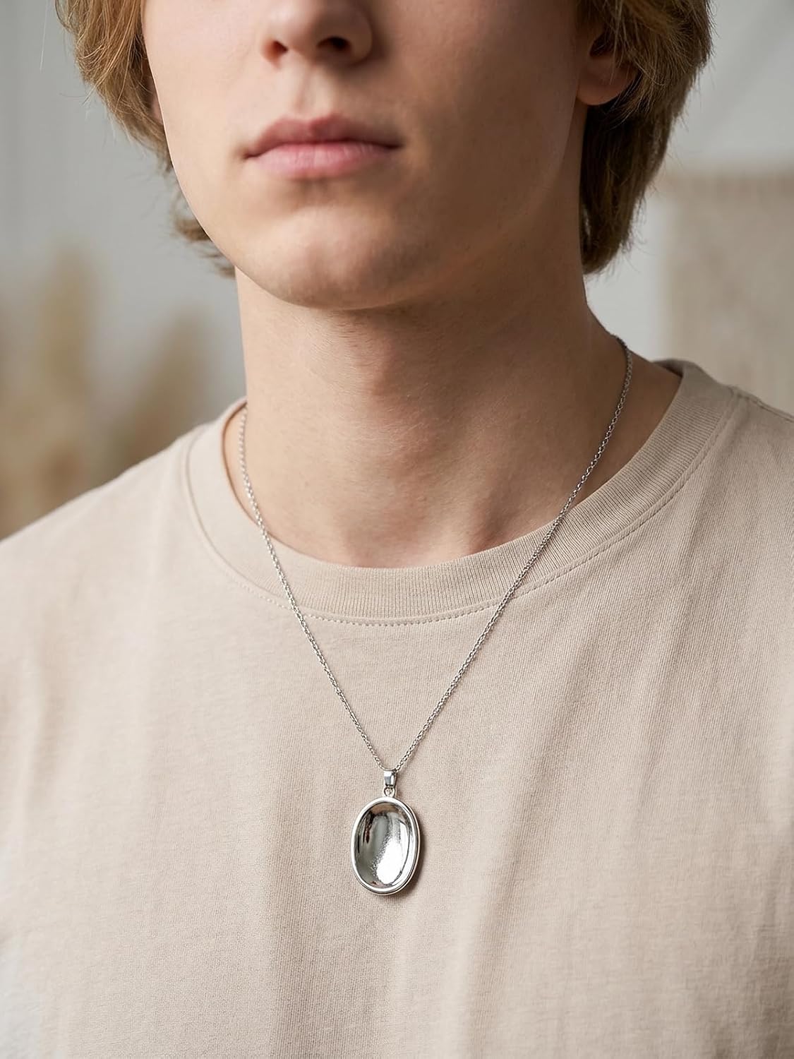 Jovivi Worry Stone Necklace for Women Men Stainless Steel Sliver Oval Palm Thumb Pendant Necklace for Anxiety Stress Relief Balancing Meditation - Image 5