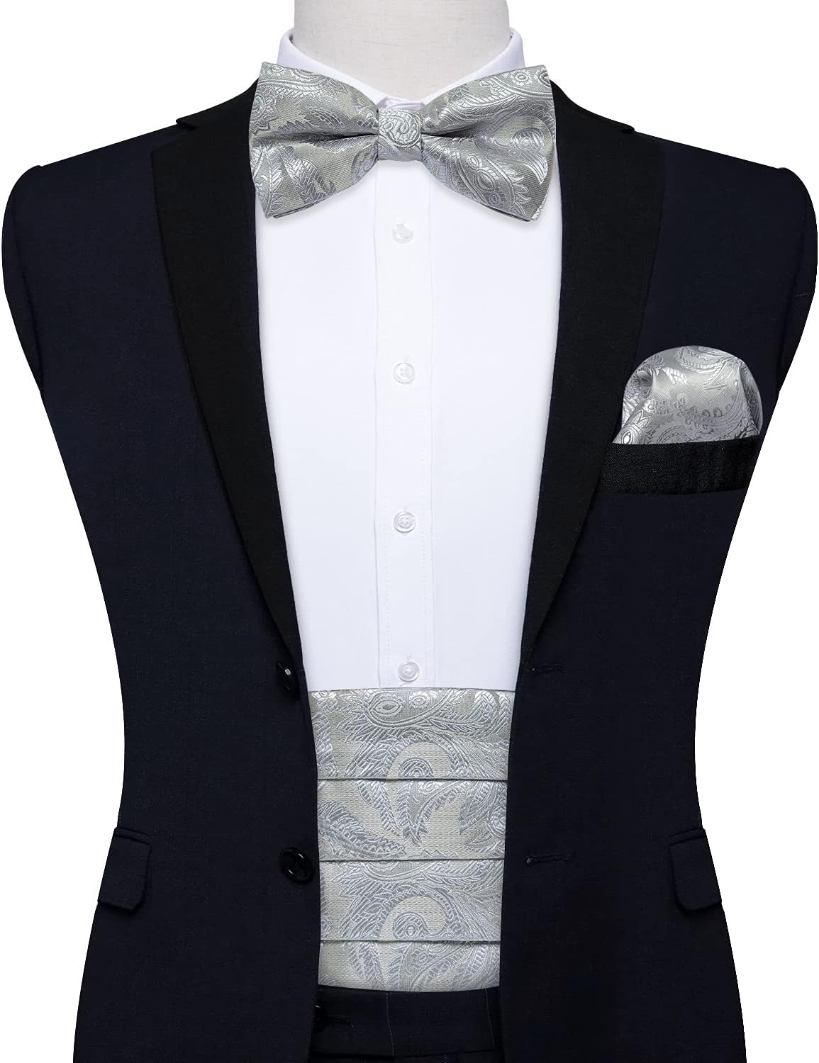 Silk Wedding Men's Cummerbunds Bow Tie Brooch Set Tuxedo Formal Wide Belt Ceremonial Belt Elastic Waistband