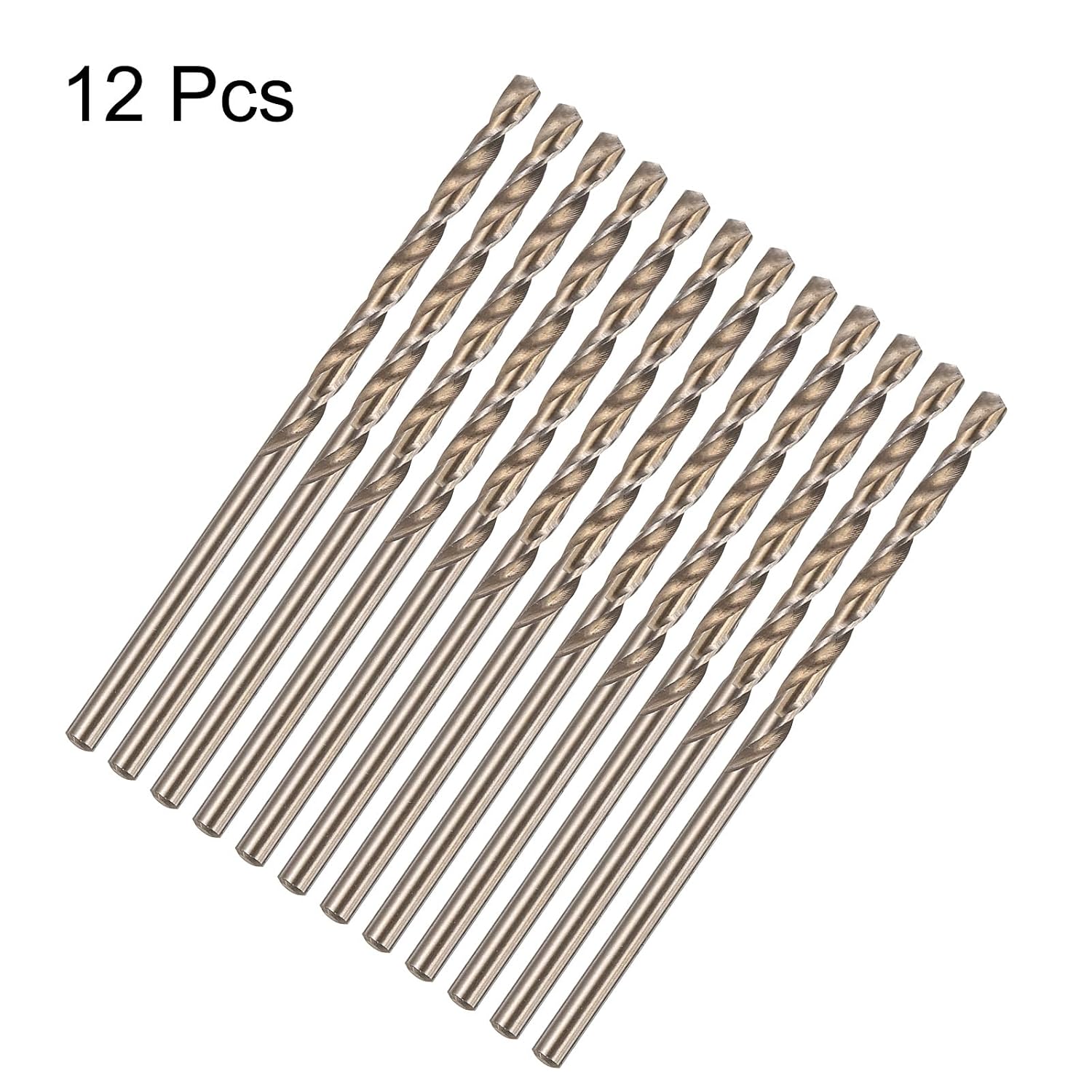 HARFINGTON 12pcs Cobalt Drill Bit, #40 0.098" HSS-CO Aircraft Twist Drill Bit with Straight Round Shank for Drilling Stainless Steel Cast Iron Tough Material