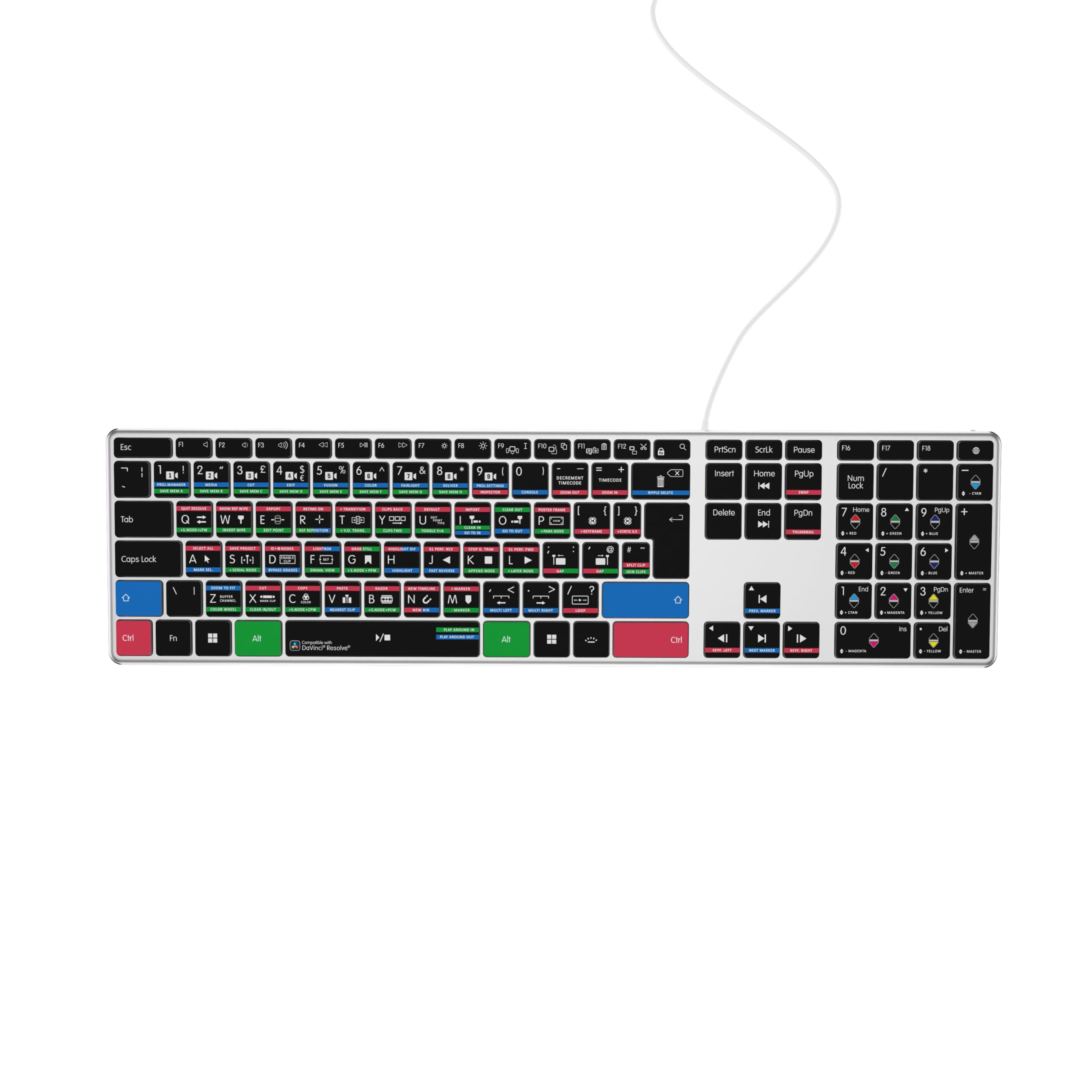 Editors Keys DaVinci Resolve kompatible Tastatur AB10 Core - Kabelgebundener USB-C - Hintergrundbeleuchtung - 150+ farbcodierte Shortcuts - Mac & PC - UK/Euro Englisches Layout (Mac Edition)