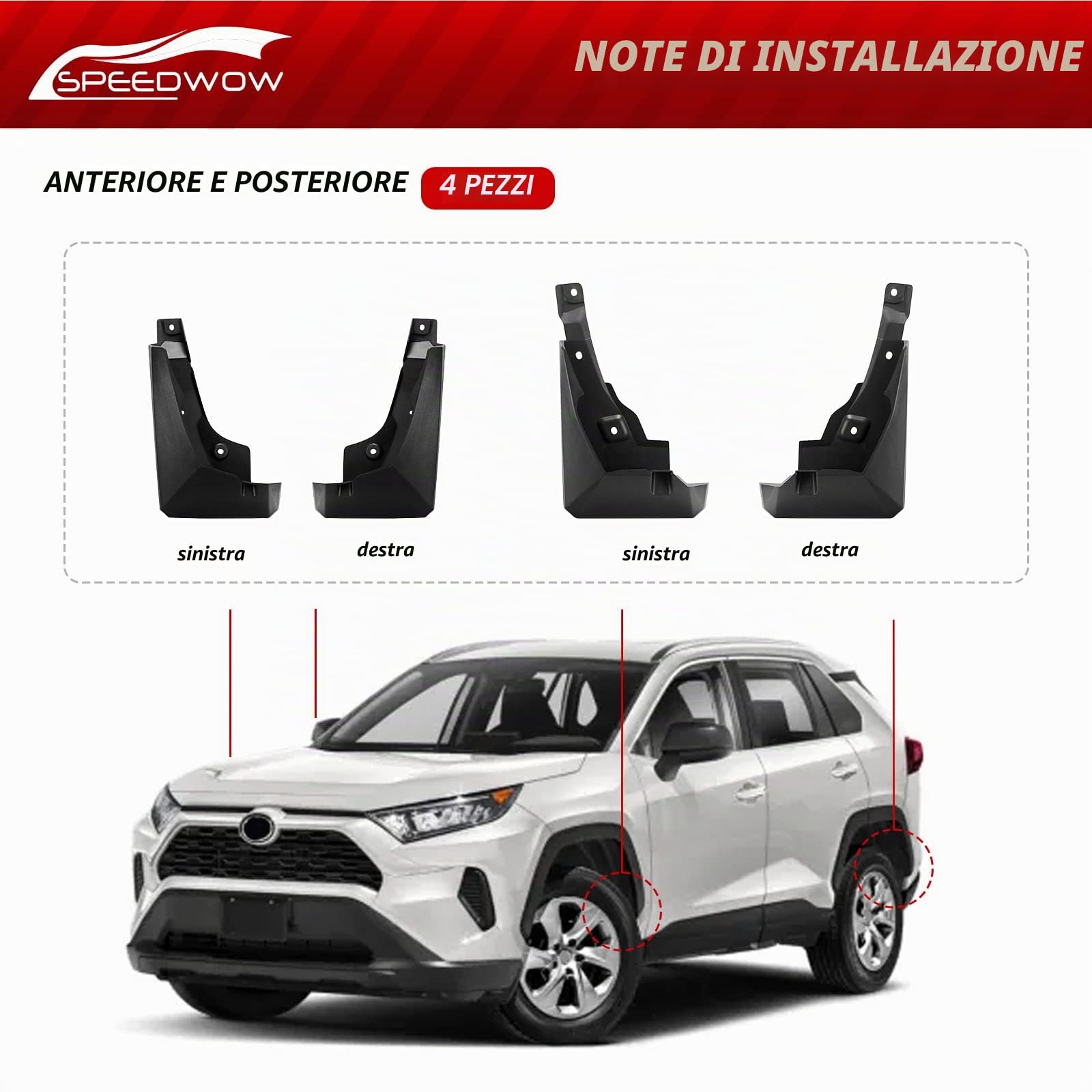 SPEEDWOW Parafanghi anteriori e posteriori, 4 pezzi, adatti per Toyota RAV-4 2019-2022 (non richiede foratura)