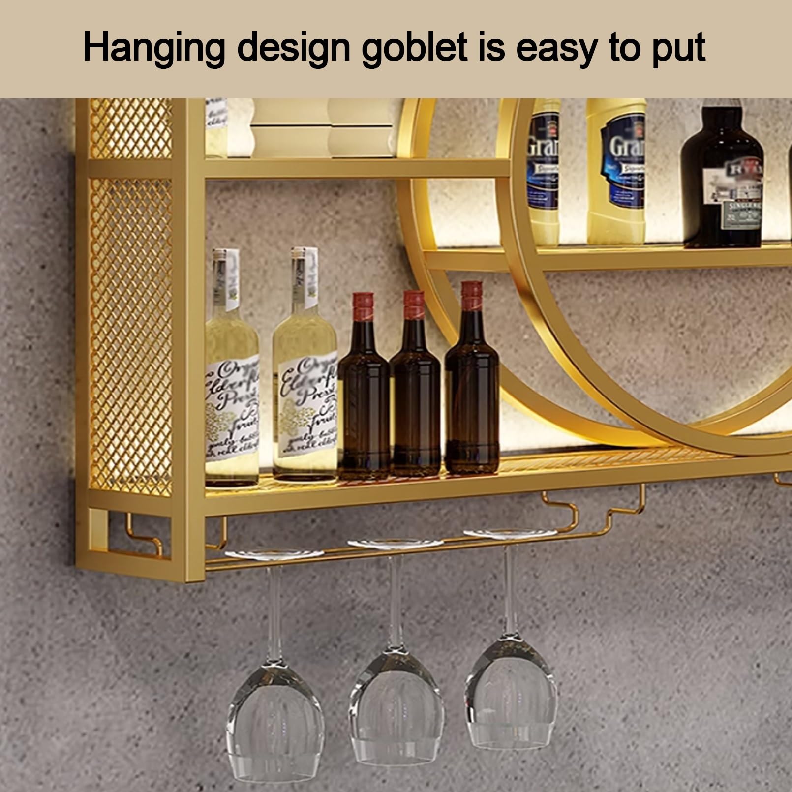 Portabottiglie Da Parete In Metallo - Con Ripiano Per Bicchieri, Per Vino, Design Elegante - Foto 2