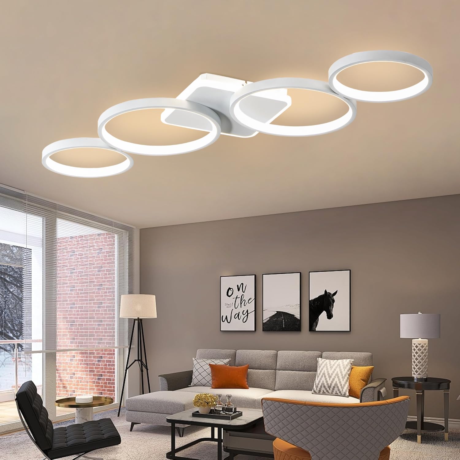 94cm Lámpara de Techo LED Regulable Lampara Techo 54W Blanco | Lámpara de Dormitorio con Mando a Distancia APP, Iluminación de Techo Moderna con Redonda de 4 Anillos para Salón